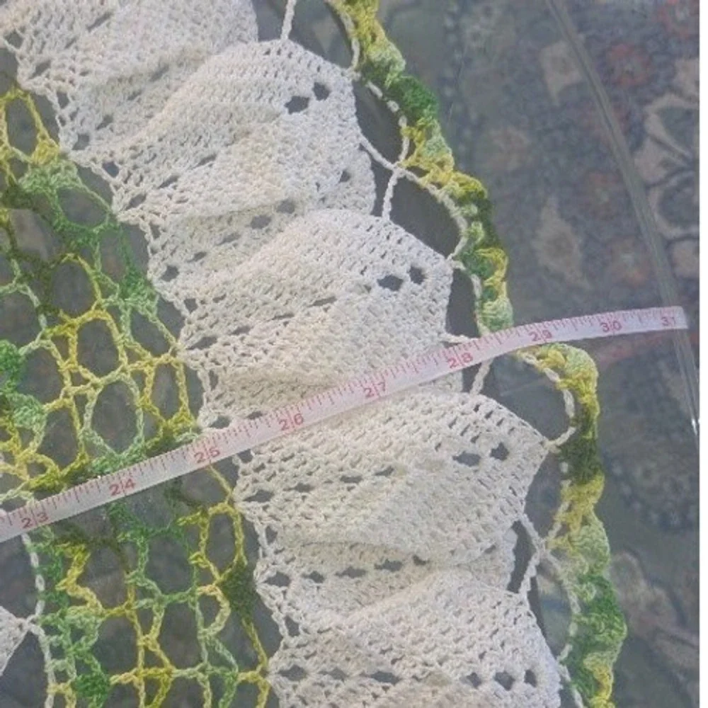 Vintage Handmade Crochet Round Doily Tablecloth White Green Yellow
